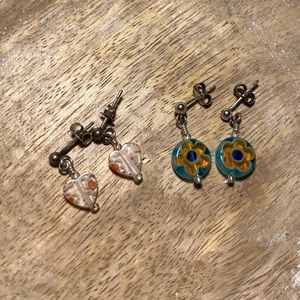 Art Glass Flower Print Drop Earrings